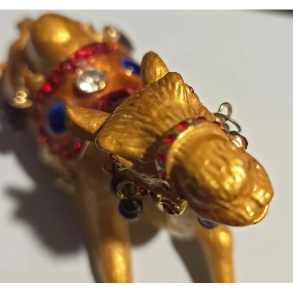 Vintage QIFU Trinket Box Camel Gold Tone Metal Enamel With‎ Jewels Rhinestone